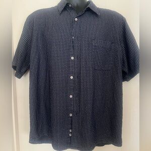 Perry Ellis Dark Blue Checkered Button Down Shirt